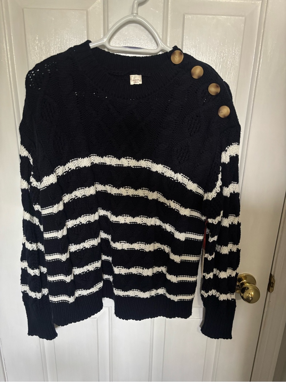 Autres Filles Navy & White Cotton Blend Pullover Sweater.  Women’s L